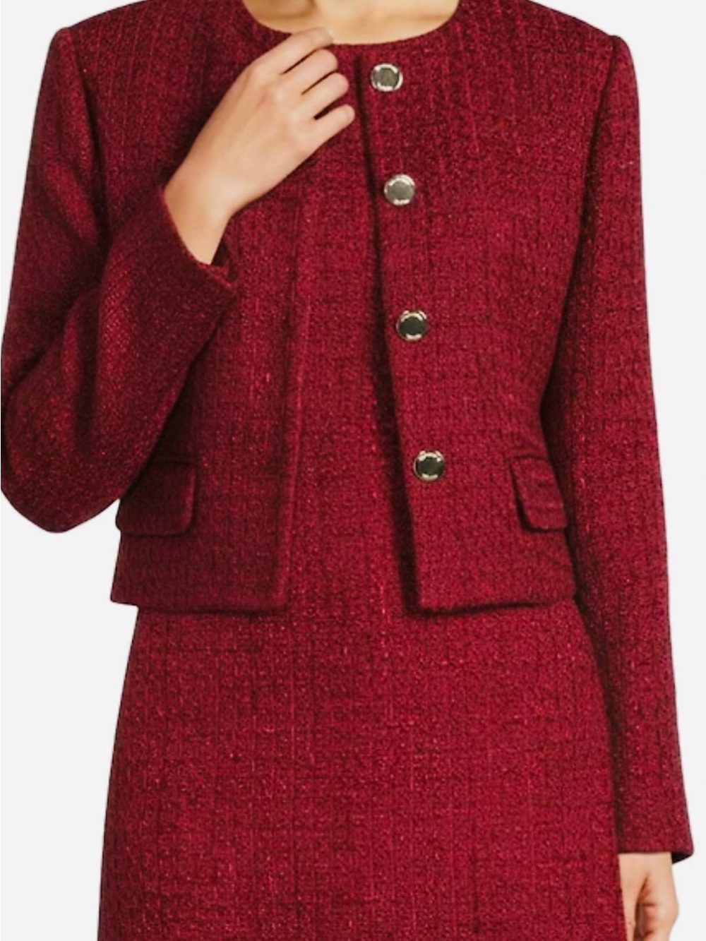 Preston & York Burgundy Tweed Cropped Blazer
